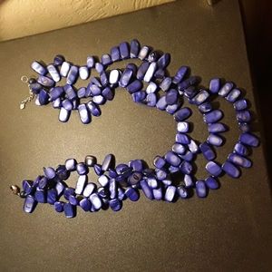 Blue Triple Strand 925 Sterling Silver Necklace 18"